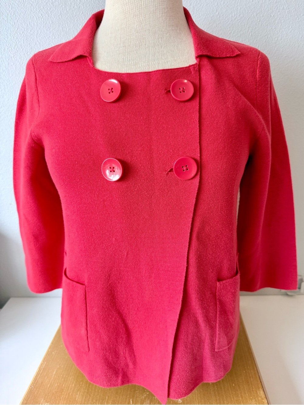 GAP Double Breasted Knit Cardigan Sweater 3/4 Sleeves Raspberry Pink Size Small